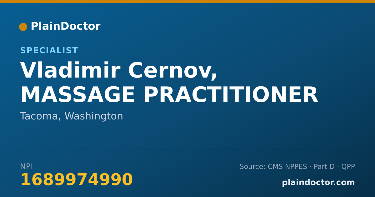 Shareable card for Vladimir Cernov, MASSAGE PRACTITIONER - Specialist, Tacoma, WA