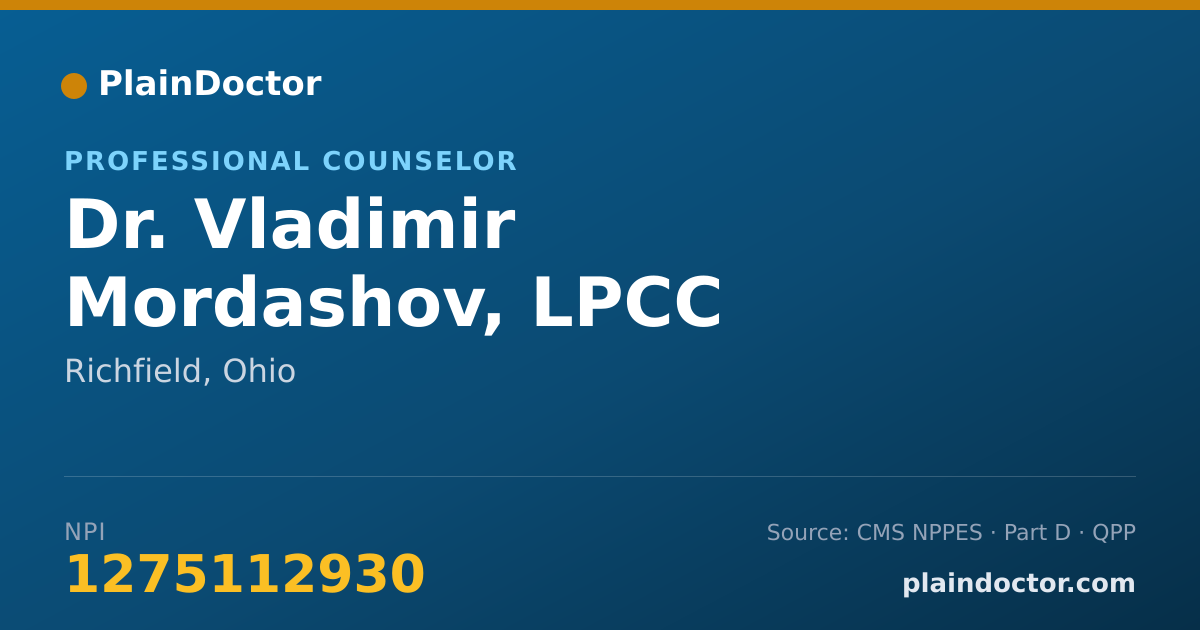 Shareable card for Vladimir Mordashov, LPCC - Professional Counselor, Richfield, OH