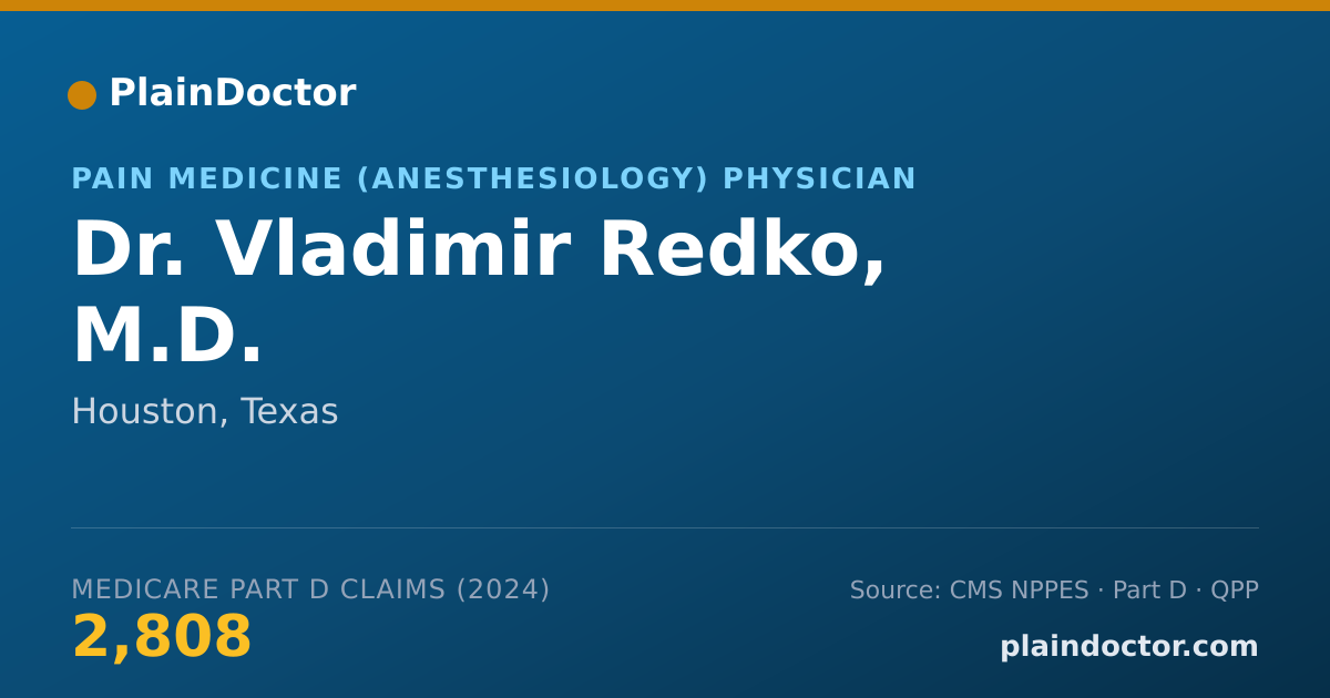 Shareable card for Vladimir Redko, M.D. - Pain Medicine (Anesthesiology) Physician, Houston, TX