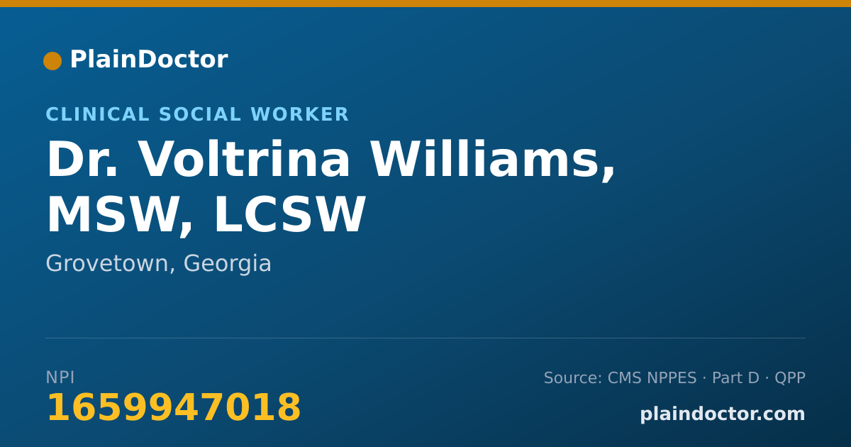 Shareable card for Voltrina Williams, MSW, LCSW - Clinical Social Worker, Grovetown, GA