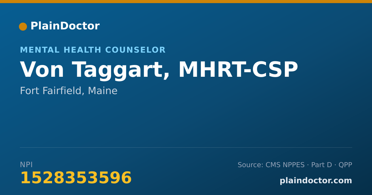 Shareable card for Von Taggart, MHRT-CSP - Mental Health Counselor, Fort Fairfield, ME