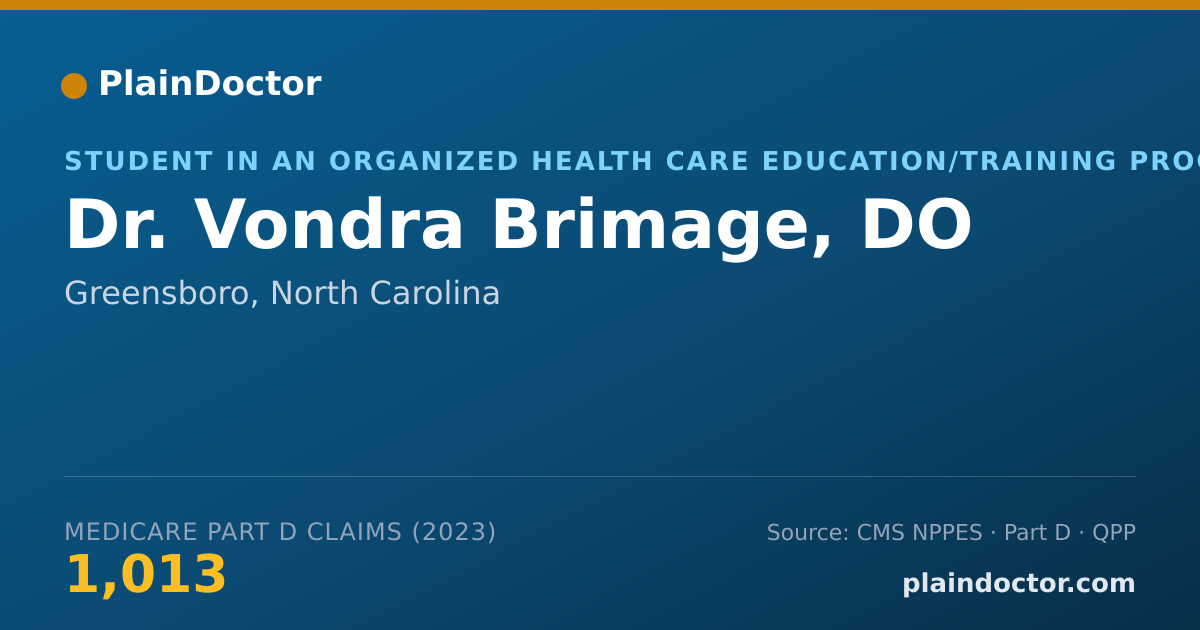 Shareable card for Vondra Brimage, DO - Student in an Organized Health Care Education/Training Program, Greensboro, NC