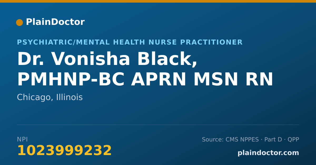 Shareable card for Vonisha Black, PMHNP-BC APRN MSN RN - Psychiatric/Mental Health Nurse Practitioner, Chicago, IL