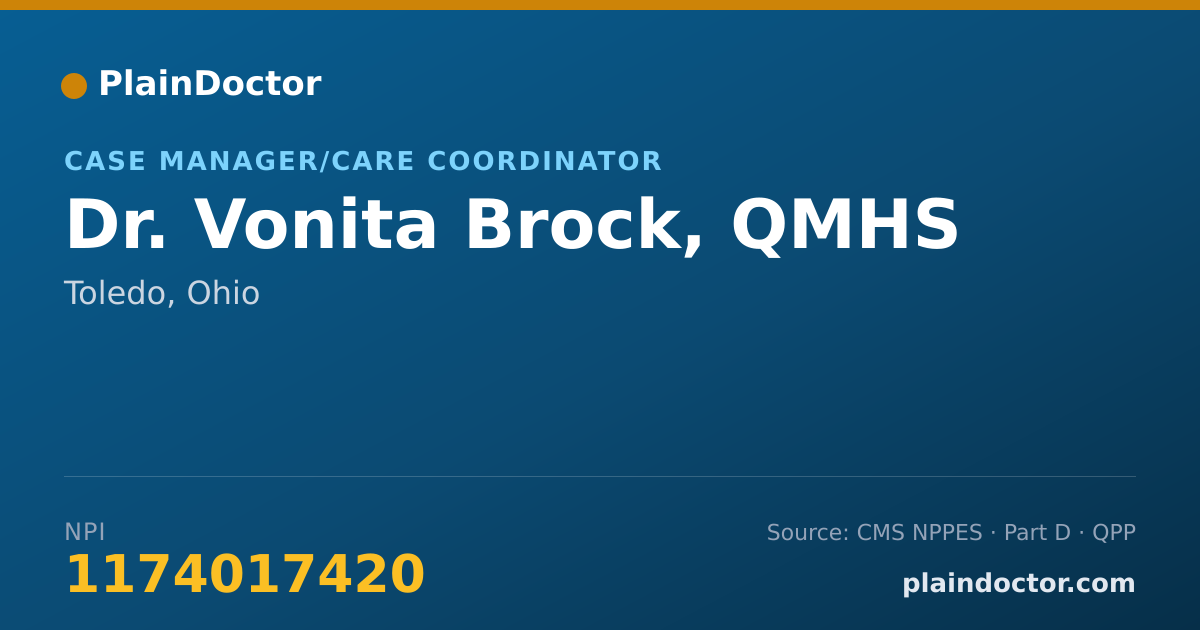 Shareable card for Vonita Brock, QMHS - Case Manager/Care Coordinator, Toledo, OH