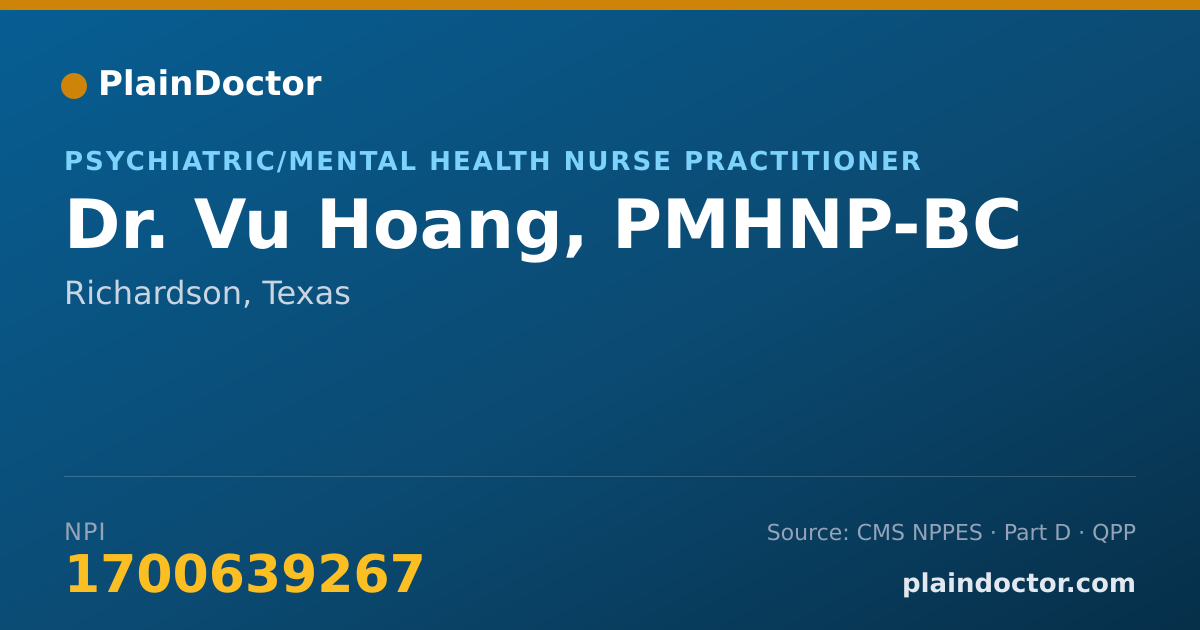 Shareable card for Vu Hoang, PMHNP-BC - Psychiatric/Mental Health Nurse Practitioner, Richardson, TX