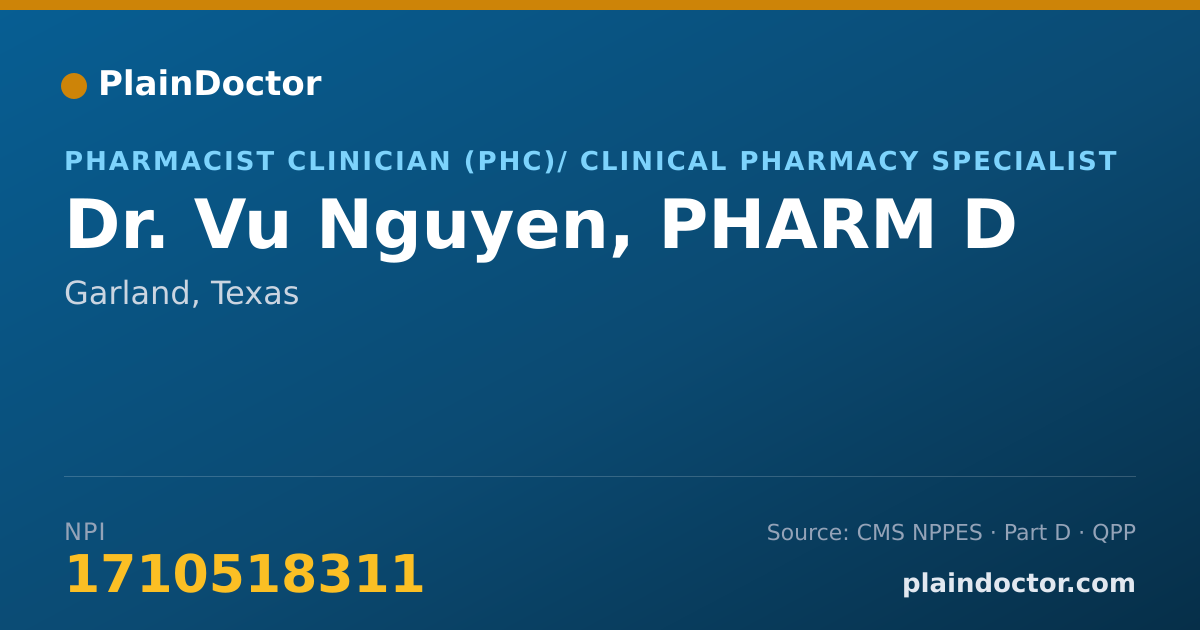 Shareable card for Vu Nguyen, PHARM D - Pharmacist Clinician (PhC)/ Clinical Pharmacy Specialist, Richardson, TX