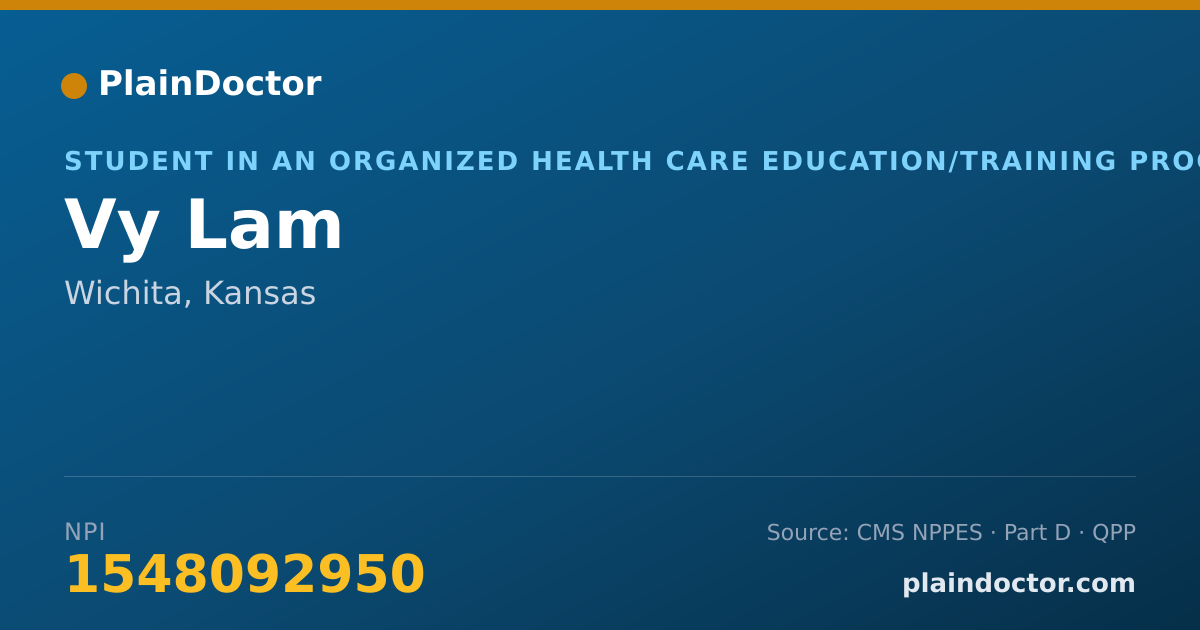 Shareable card for Vy Lam - Student in an Organized Health Care Education/Training Program, Wichita, KS