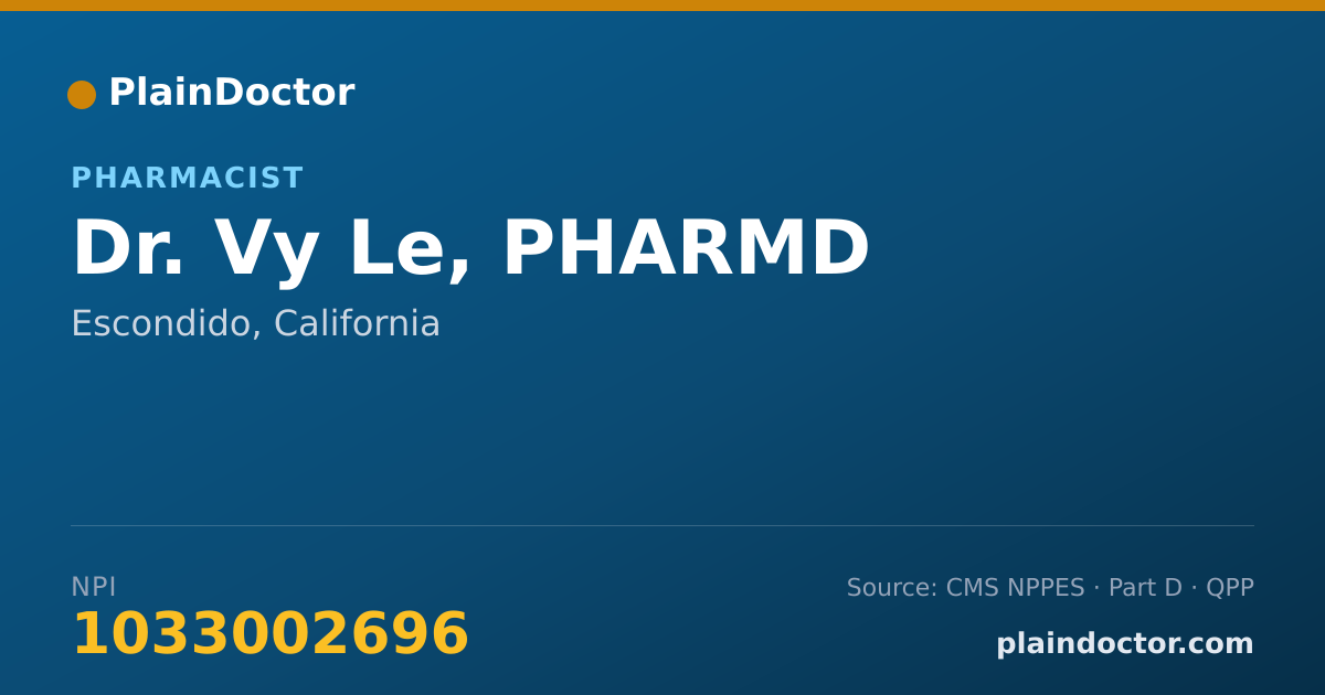 Shareable card for Vy Le, PHARMD - Pharmacist, Escondido, CA