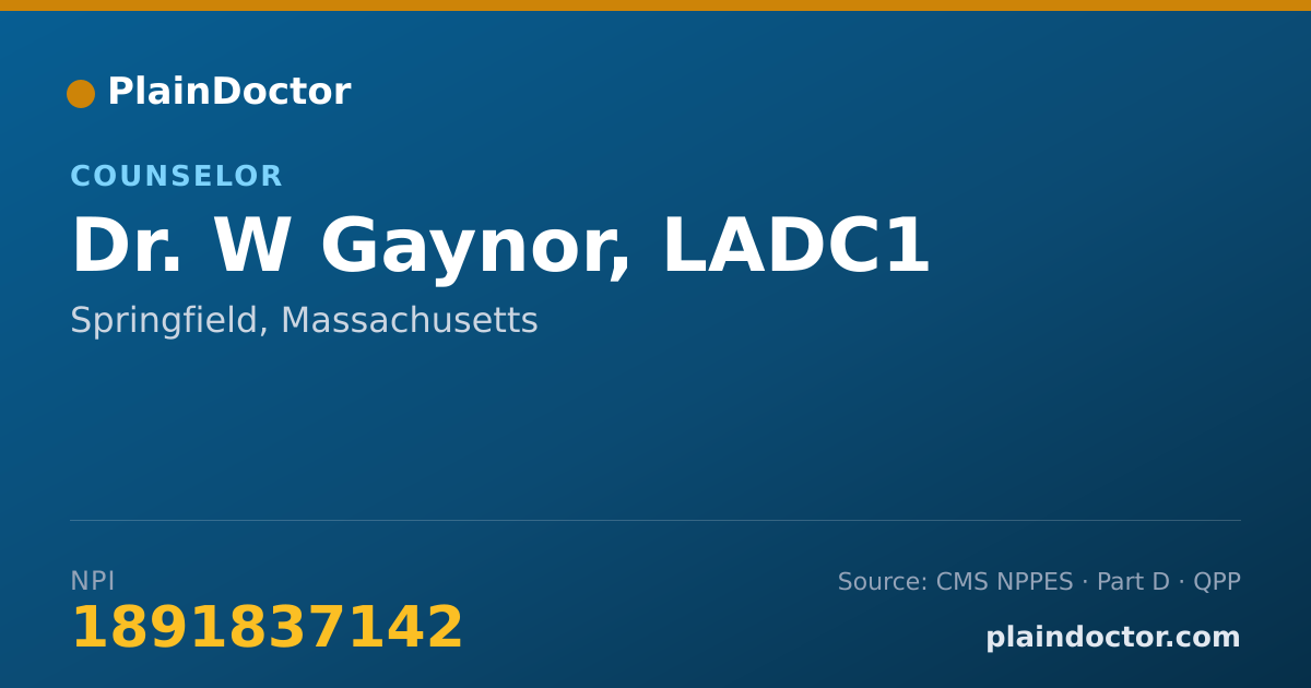 Shareable card for W Gaynor, LADC1 - Counselor, Springfield, MA