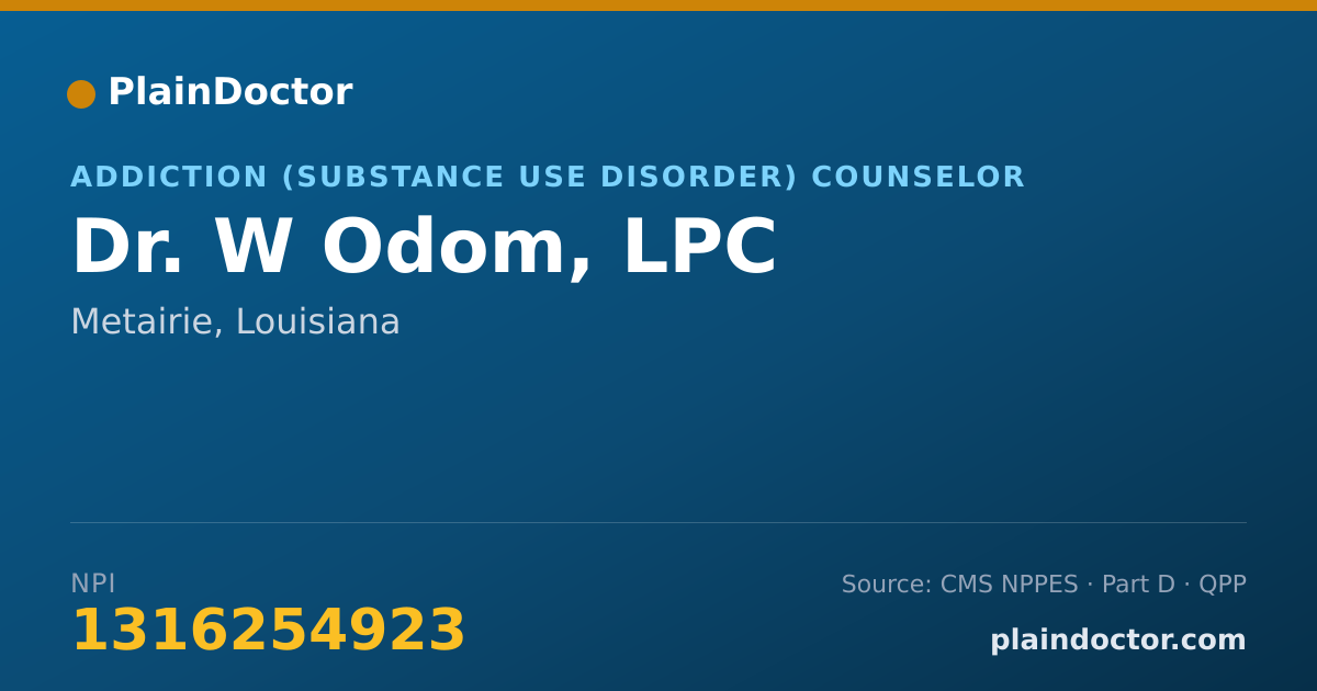 Shareable card for W Odom, LPC - Addiction (Substance Use Disorder) Counselor, Metairie, LA