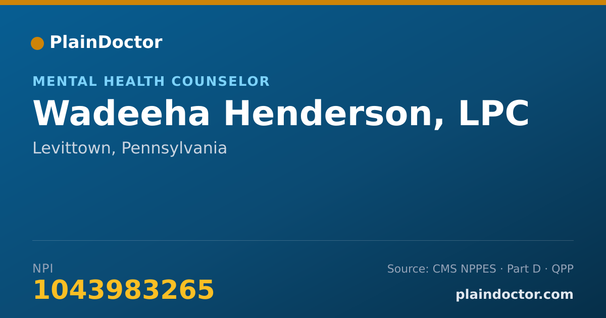 Shareable card for Wadeeha Henderson, LPC - Mental Health Counselor, Levittown, PA
