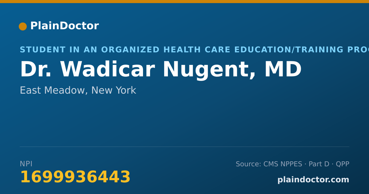 Shareable card for Wadicar Nugent, MD - Student in an Organized Health Care Education/Training Program, East Meadow, NY