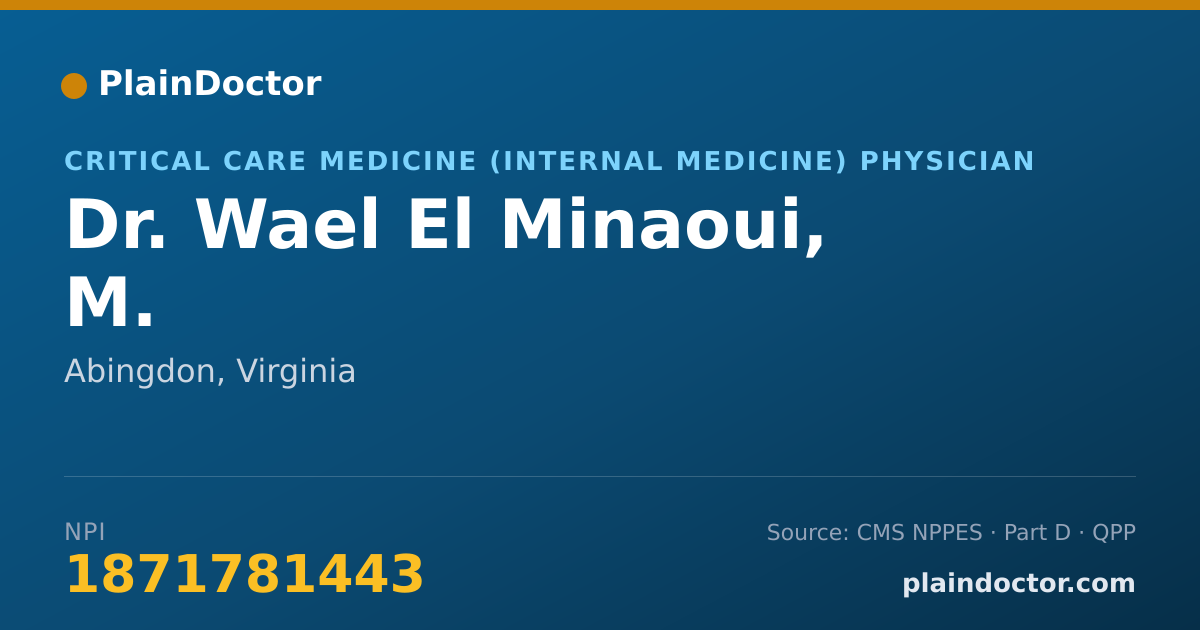Shareable card for Wael El Minaoui, M. - Critical Care Medicine (Internal Medicine) Physician, Abingdon, VA