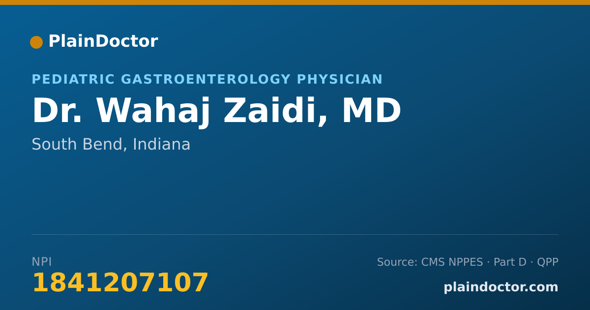 Shareable card for Wahaj Zaidi, MD - Pediatric Gastroenterology Physician, South Bend, IN