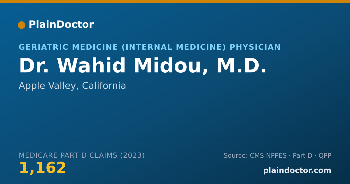 Shareable card for Wahid Midou, M.D. - Geriatric Medicine (Internal Medicine) Physician, Apple Valley, CA