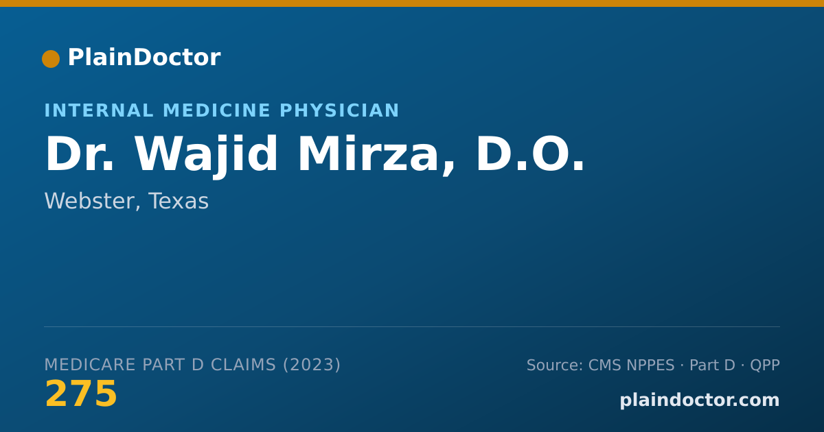 Shareable card for Wajid Mirza, D.O. - Internal Medicine Physician, Webster, TX