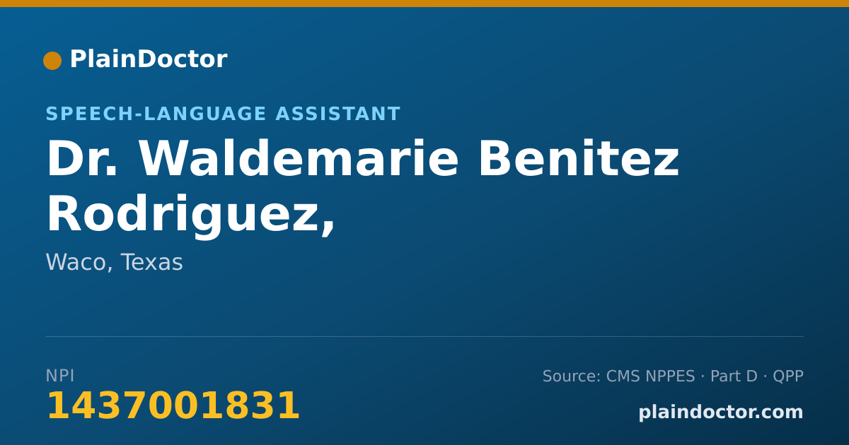 Shareable card for Waldemarie Benitez Rodriguez, SLP-ASSISTANT - Speech-Language Assistant, Waco, TX