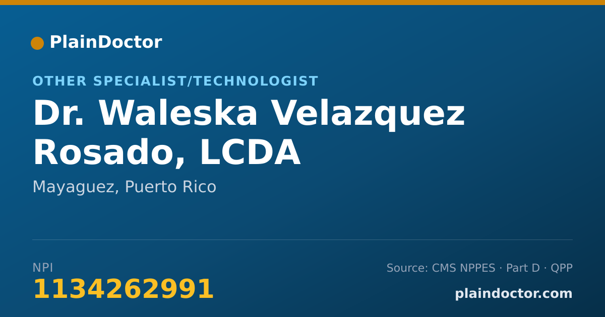 Shareable card for Waleska Velazquez Rosado, LCDA - Other Specialist/Technologist, Mayaguez, PR