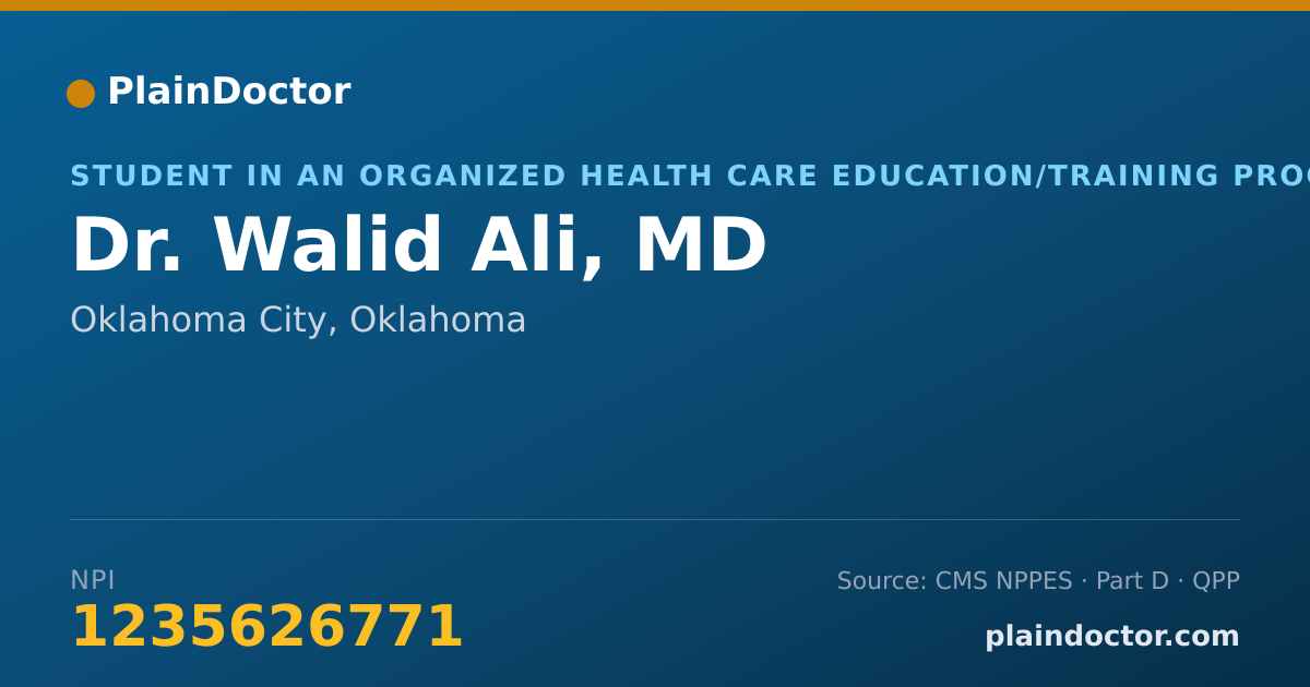 Shareable card for Walid Ali, MD - Anatomic Pathology Physician, Oklahoma City, OK