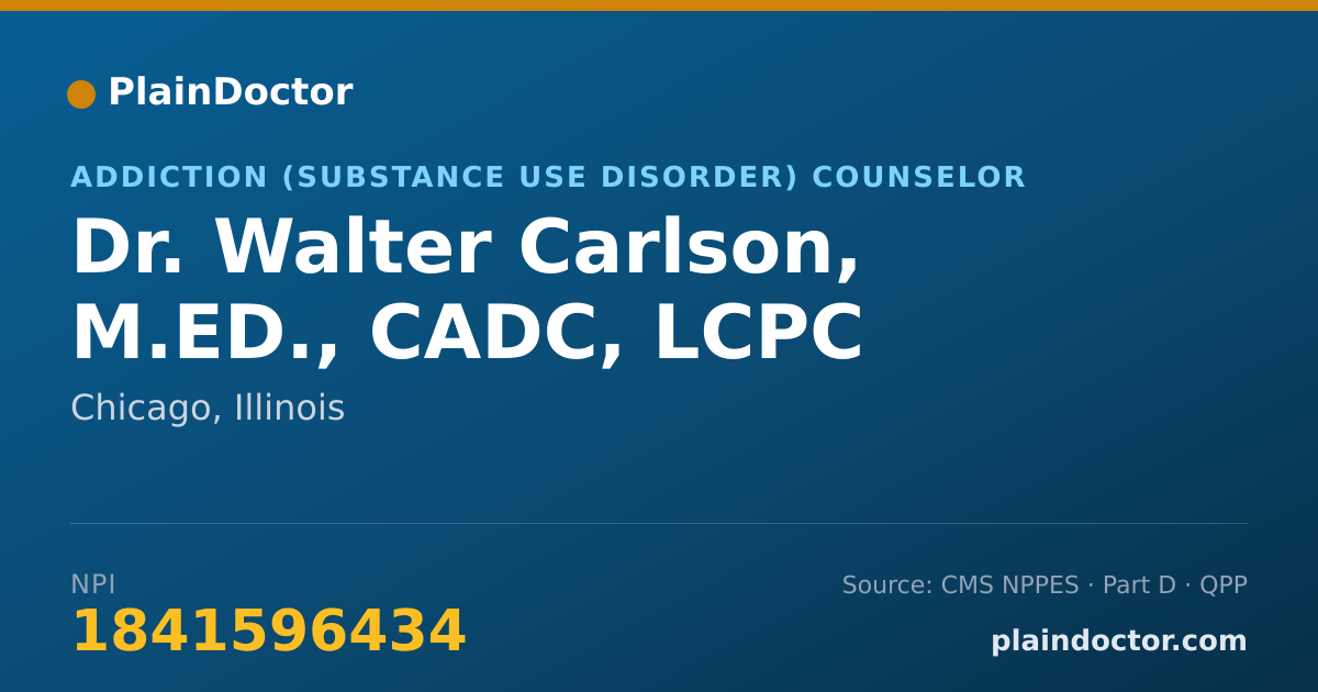 Shareable card for Walter Carlson, M.ED., CADC, LCPC - Addiction (Substance Use Disorder) Counselor, Chicago, IL