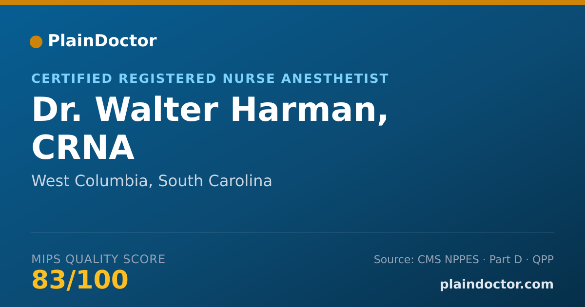 Shareable card for Walter Harman, CRNA - Certified Registered Nurse Anesthetist, West Columbia, SC