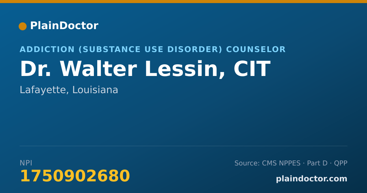 Shareable card for Walter Lessin, CIT - Addiction (Substance Use Disorder) Counselor, Lafayette, LA