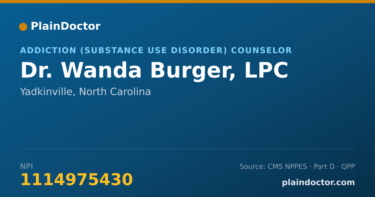 Shareable card for Wanda Burger, LPC - Addiction (Substance Use Disorder) Counselor, Yadkinville, NC