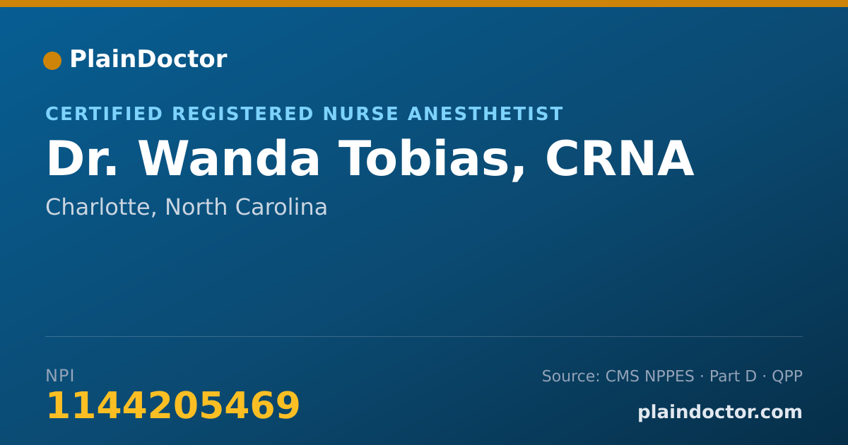 Shareable card for Wanda Tobias, CRNA - Certified Registered Nurse Anesthetist, Charlotte, NC