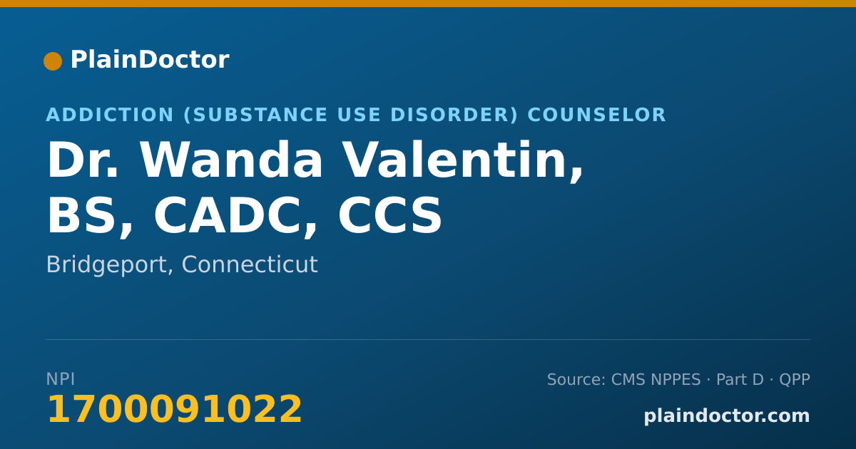 Shareable card for Wanda Valentin, BS, CADC, CCS - Addiction (Substance Use Disorder) Counselor, Bridgeport, CT