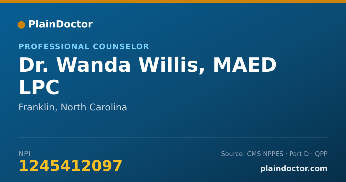 Shareable card for Wanda Willis, MAED LPC - Professional Counselor, Franklin, NC