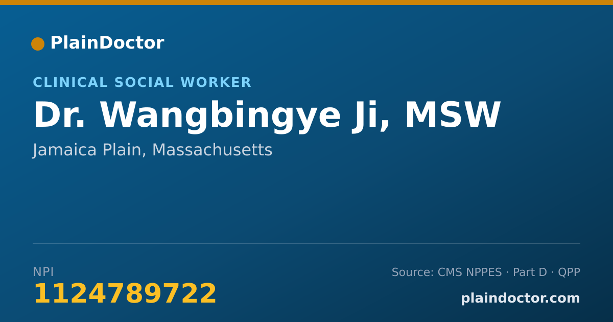 Shareable card for Wangbingye Ji, MSW - Clinical Social Worker, Jamaica Plain, MA