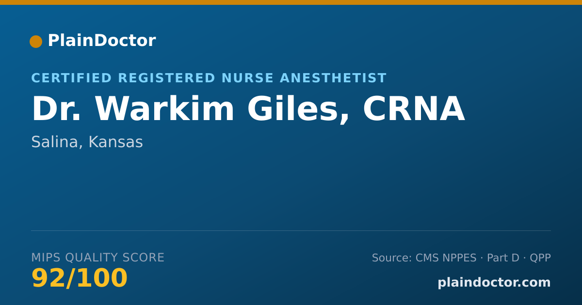 Shareable card for Warkim Giles, CRNA - Certified Registered Nurse Anesthetist, Salina, KS