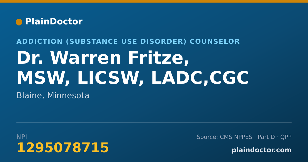Shareable card for Warren Fritze, MSW, LICSW, LADC,CGC - Addiction (Substance Use Disorder) Counselor, Blaine, MN