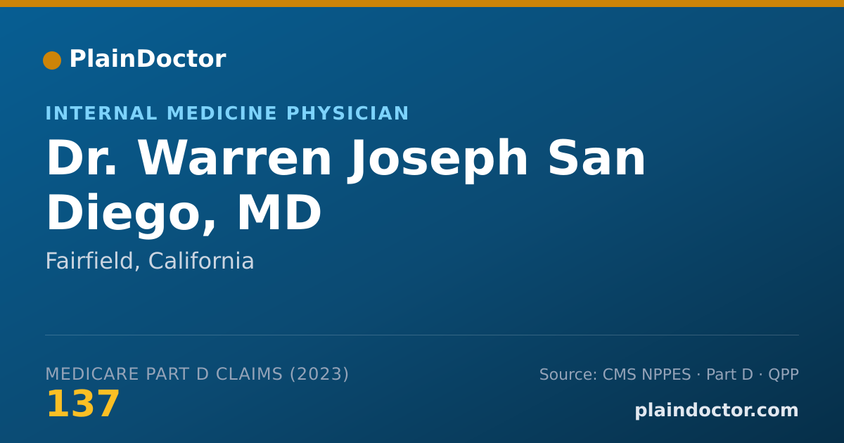 Shareable card for Warren Joseph San Diego, MD - Internal Medicine Physician, Fairfield, CA