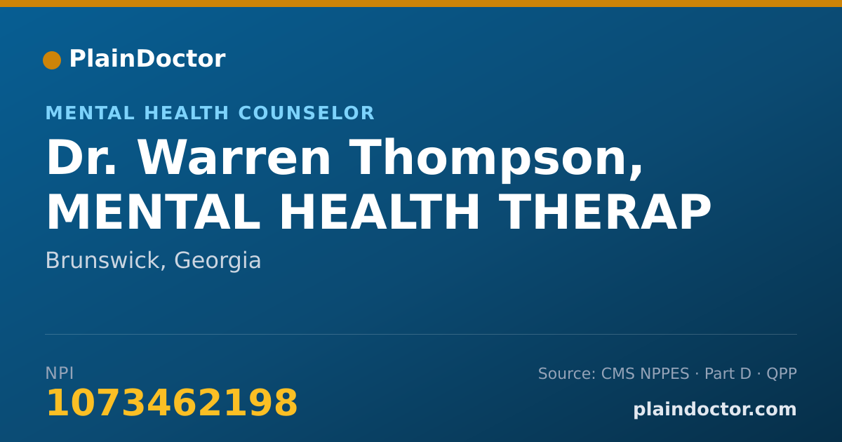 Shareable card for Warren Thompson, MENTAL HEALTH THERAP - Mental Health Counselor, Brunswick, GA