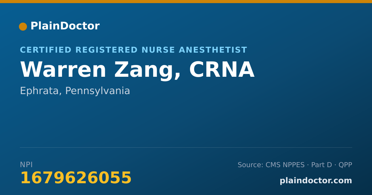 Shareable card for Warren Zang, CRNA - Certified Registered Nurse Anesthetist, Ephrata, PA