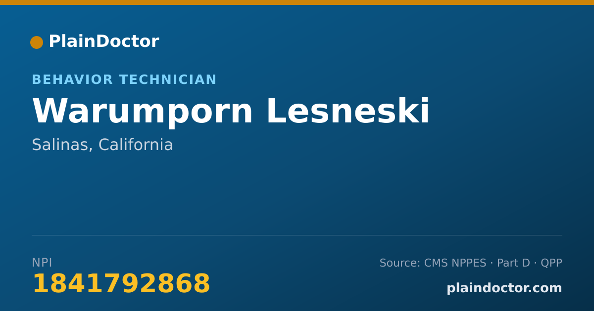 Shareable card for Warumporn Lesneski - Behavior Technician, Salinas, CA