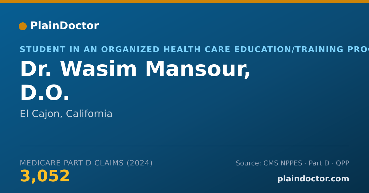 Shareable card for Wasim Mansour, D.O. - Student in an Organized Health Care Education/Training Program, El Cajon, CA