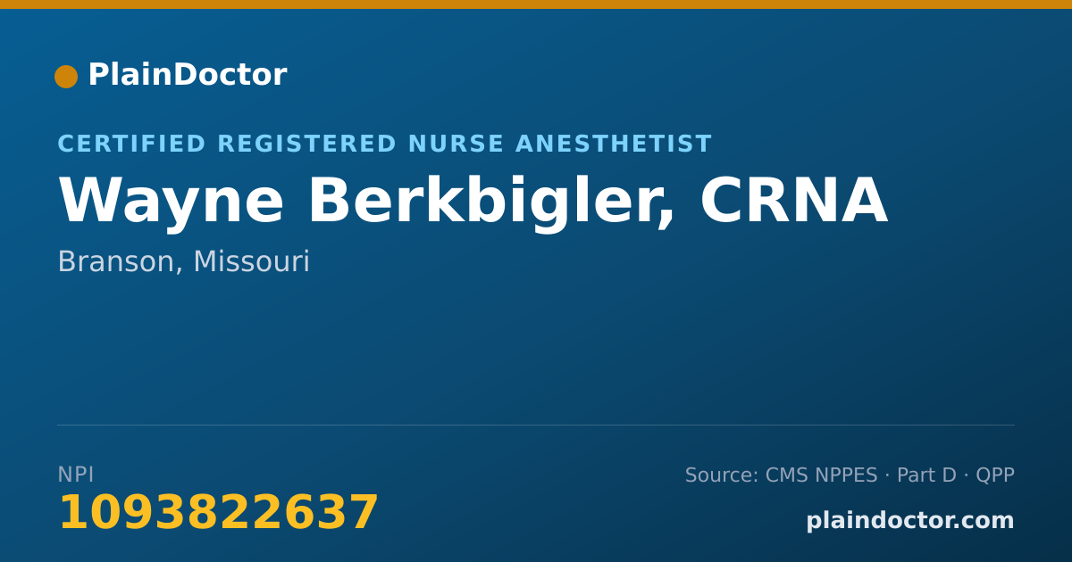 Shareable card for Wayne Berkbigler, CRNA - Certified Registered Nurse Anesthetist, Branson, MO
