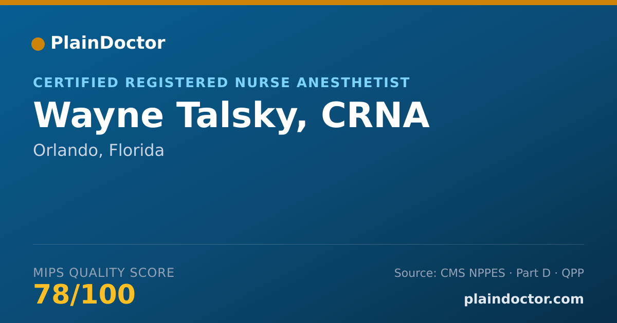 Shareable card for Wayne Talsky, CRNA - Certified Registered Nurse Anesthetist, Orlando, FL
