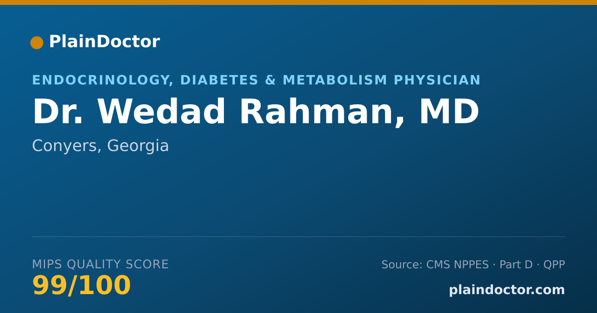 Shareable card for Wedad Rahman, MD - Endocrinology, Diabetes & Metabolism Physician, Conyers, GA