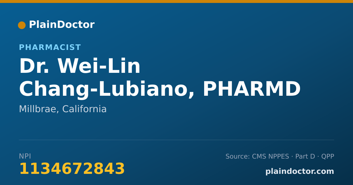 Shareable card for Wei-Lin Chang-Lubiano, PHARMD - Pharmacist, Millbrae, CA