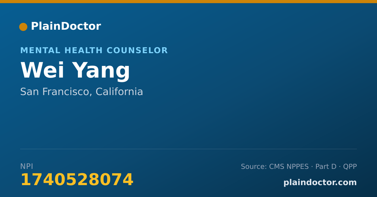 Shareable card for Wei Yang - Mental Health Counselor, San Francisco, CA