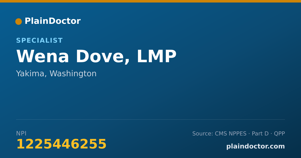 Shareable card for Wena Dove, LMP - Specialist, Yakima, WA