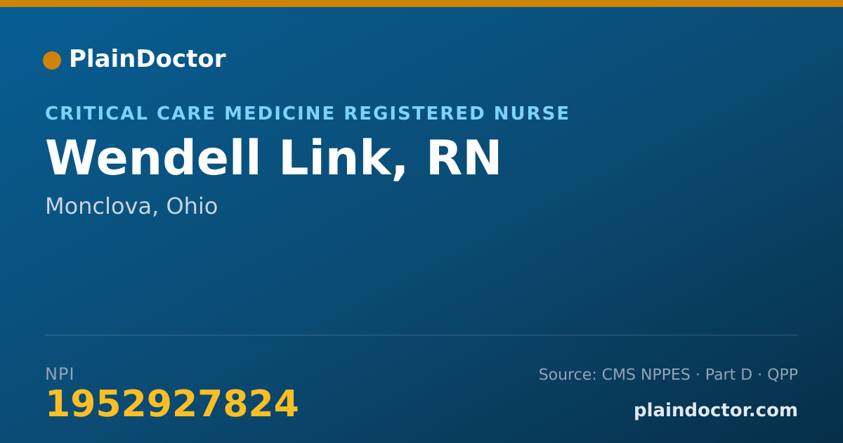 Shareable card for Wendell Link, RN - Critical Care Medicine Registered Nurse, Monclova, OH
