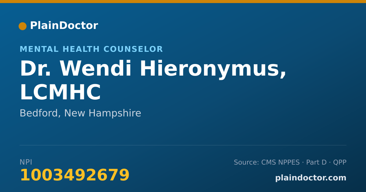 Shareable card for Wendi Hieronymus, LCMHC - Mental Health Counselor, Bedford, NH
