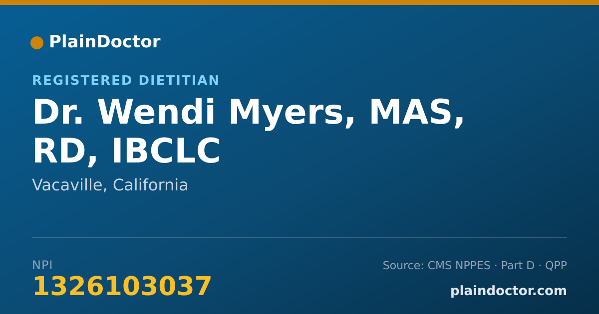 Shareable card for Wendi Myers, MAS, RD, IBCLC - Registered Dietitian, Vacaville, CA