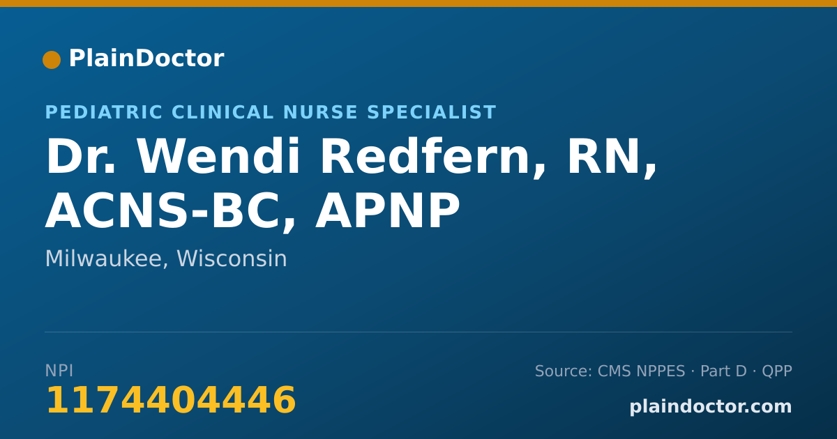 Shareable card for Wendi Redfern, RN, ACNS-BC, APNP - Pediatric Clinical Nurse Specialist, Milwaukee, WI
