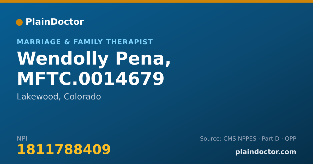 Shareable card for Wendolly Pena, MFTC.0014679 - Marriage & Family Therapist, Lakewood, CO