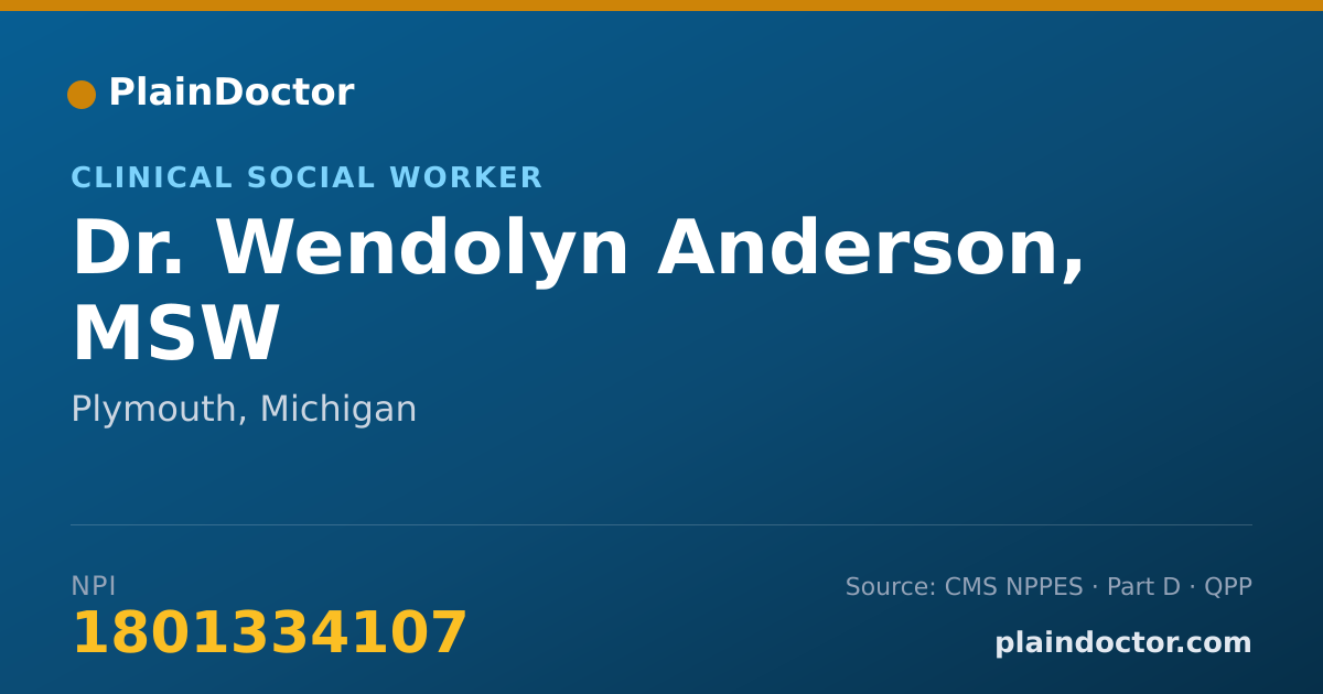 Shareable card for Wendolyn Anderson, MSW - Clinical Social Worker, Plymouth, MI
